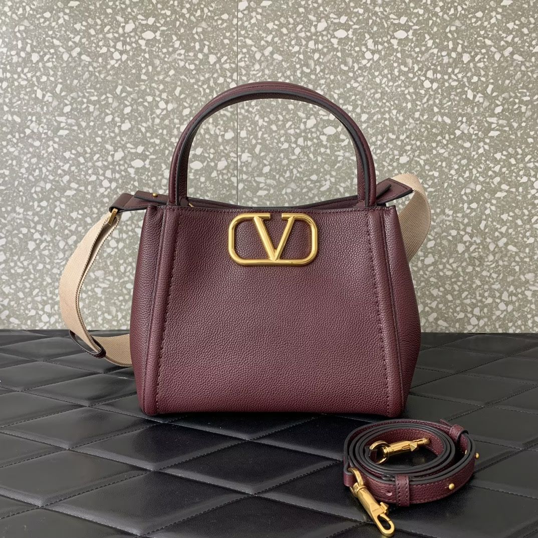 Valentino Garavani Alltime Medium Handbag in Purple Grainy Calfskin